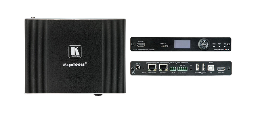 Кодер и передатчик в сеть Ethernet видео HD Kramer Electronics [KDS-SW2-EN7] RS-232, ИК, USB с коммутатором 2х1 HDMI + USB-C; работает с KDS-DEC7, поддержка 4К60 4:2:0