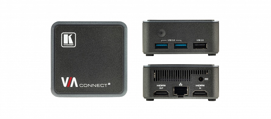 Интерактивная система Kramer Electronics [VIA Connect? (VIA Connect2)] : для совместной работы с изображением; до 4 изображений на одном экране, поддержка 4K60; 1 Ethernet (RJ-45); 2 USB 3.0; 1 USB 2.0; 2-конт. разъём для кабеля дистанционного переключ