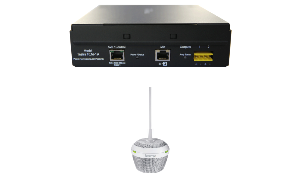 Микрофон BIAMP [TesiraTCM-1A(White)] подвесной (plenum box со встроенным усилителем,AVB,PoE+,40Вт /4Ом,30Вт /8Ом):Beamtracking(AVB);3 зоны по 120°;LED mute индикаторы; 2хRJ45(link TCM-1EX plenum box).Макс.расстояние м/д mic:10м.Кабель:3м.Цвет:белый.