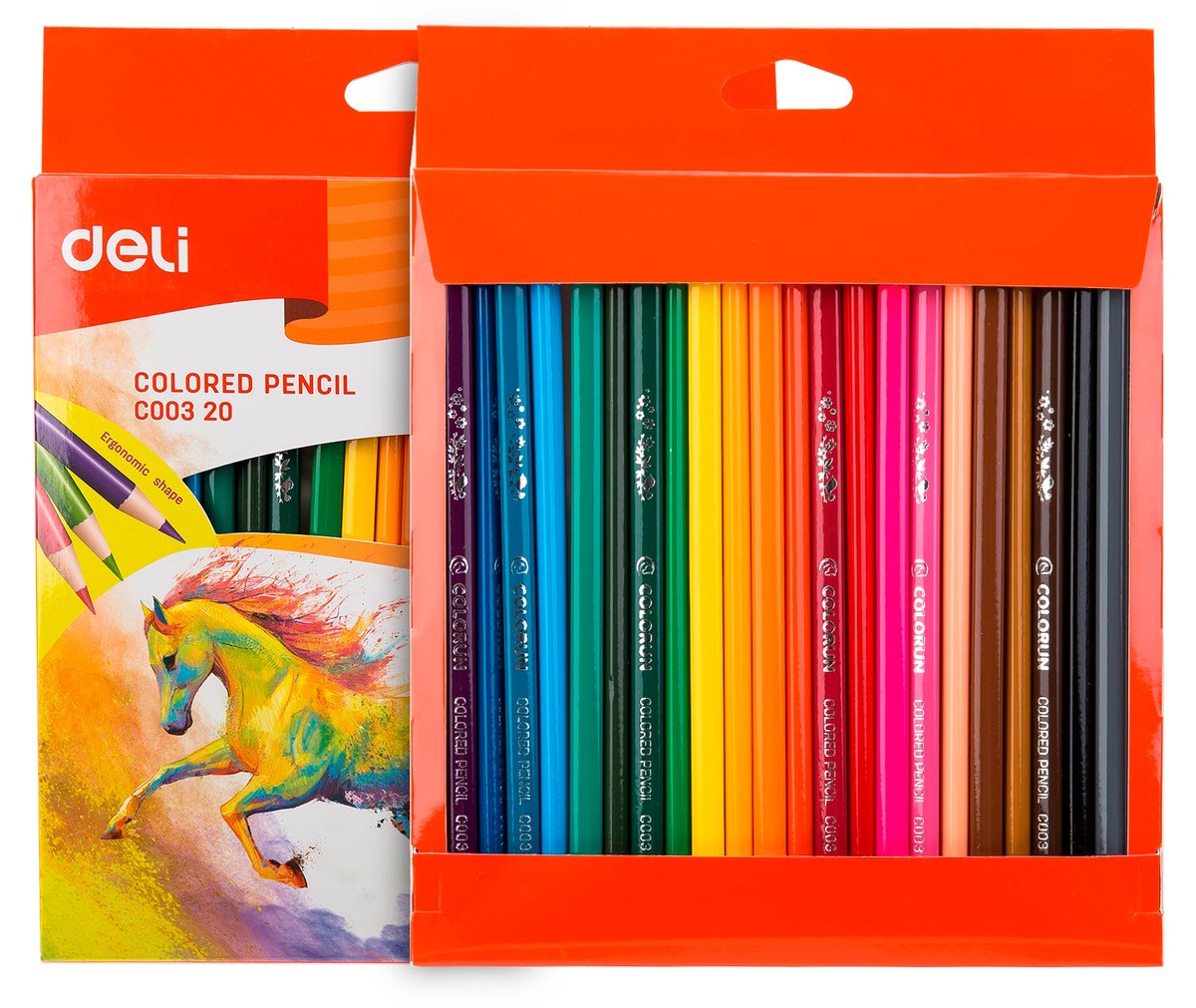 Карандаши цветные Deli EC00320 ColoRun, трехгранный профиль, тополь, 24 цвета, коробка с европодвесом (24шт)