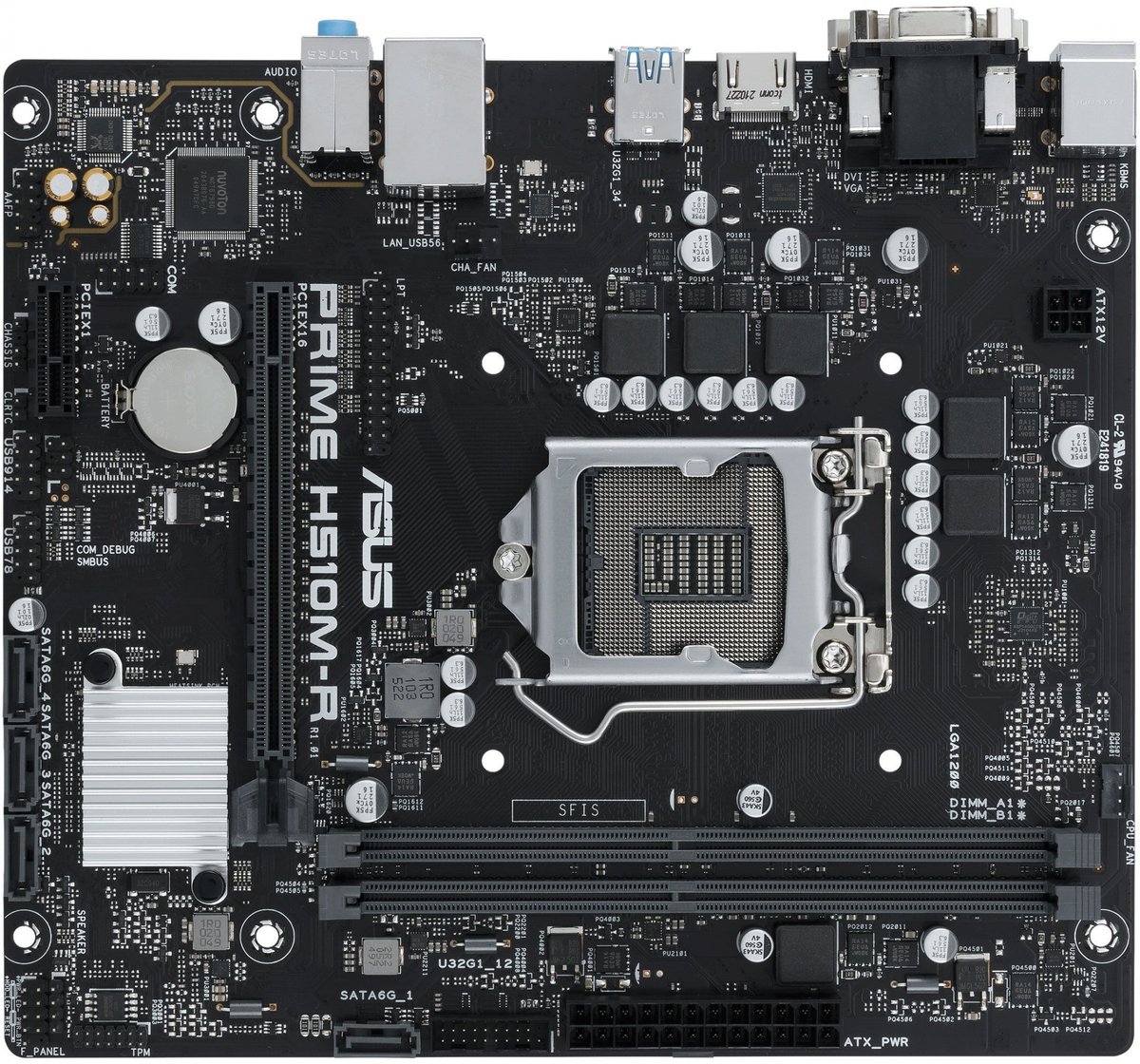 Материнская плата ASUS PRIME H510M-R-SI, LGA1200, Intel H510, 2xDDR4, 4xSATA, 1xPCIe 4.0 x16, 1xPCIe x1, 1xDVI-D, 1xHDMI, 1xVGA, 1x1Gb LAN, 2xUSB-A 5Gbps, 2xUSB-A, 3x3.5 мм, 7.1, PS/2, COM, LPT, mATX