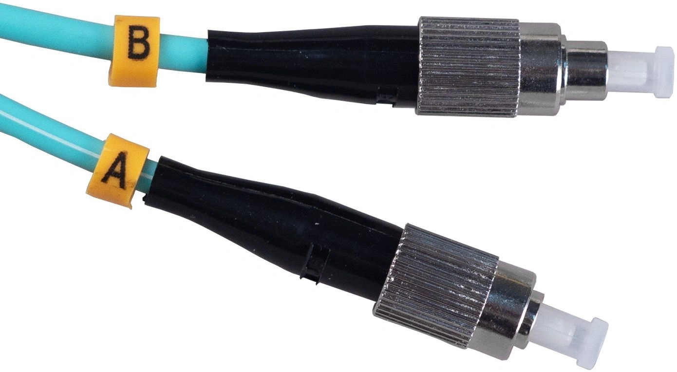 FOP-50-FC-FC-1m Коммутационный шнур оптический Cabeus tight buffer Duplex FC/FC (UPC/UPC) OM3 50/125 LSZH D 3мм 1м цвет: аква