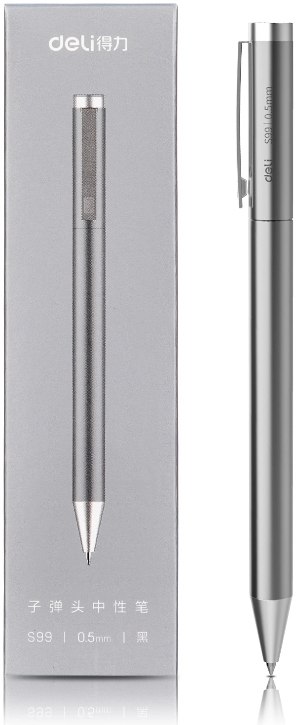Ручка гелев. автоматическая Deli (S99 SILVER) серебристый d=0.5мм черн. черн. подар.кор.