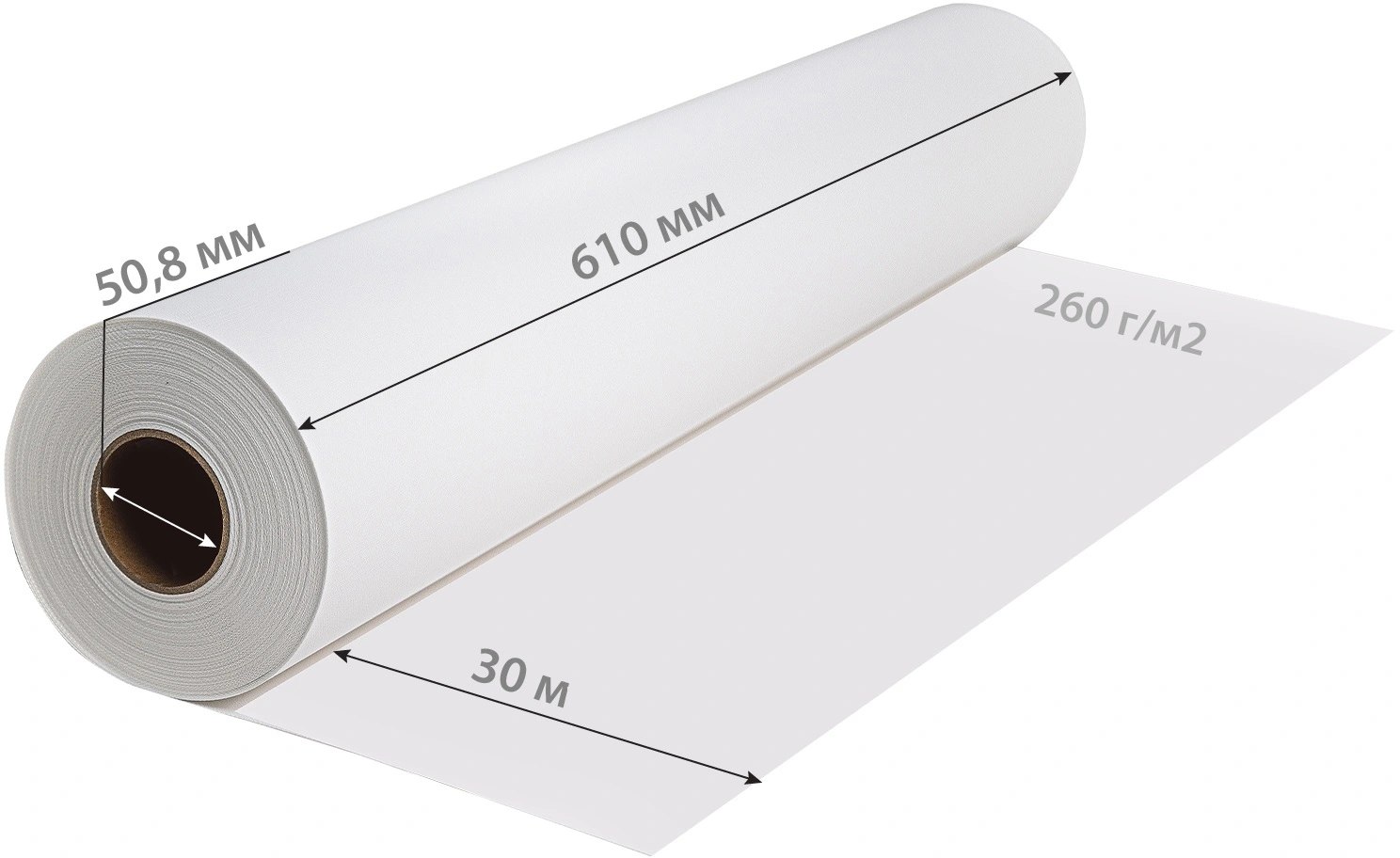 Холст Cactus CS-MC260-61030 610мм-30м/260г/м2/белый матовое синтетика для струйной печати втулка:50.8мм (2")