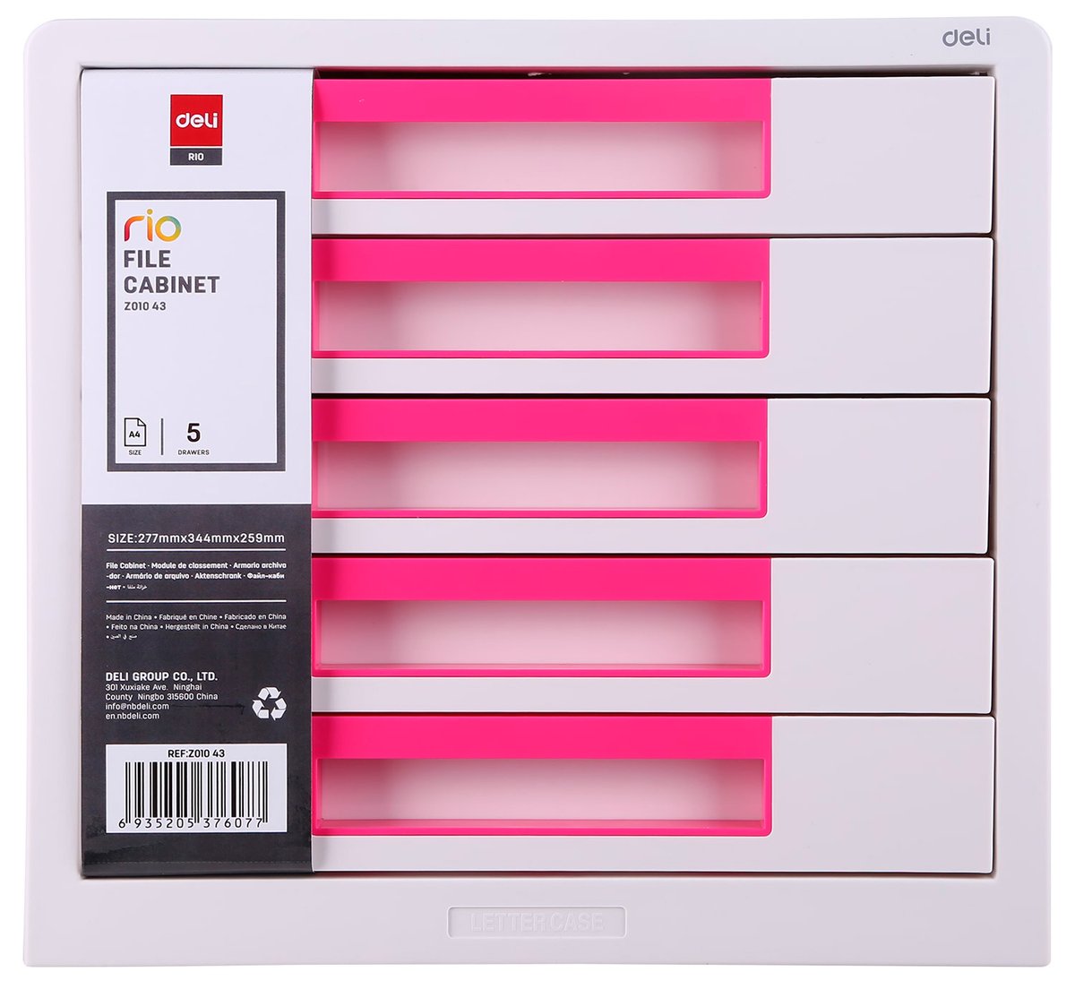 Бокс для документов Deli EZ01043 Rio 5 выдвижных  ящиков  277х344х259мм  белый/малиновый пластик