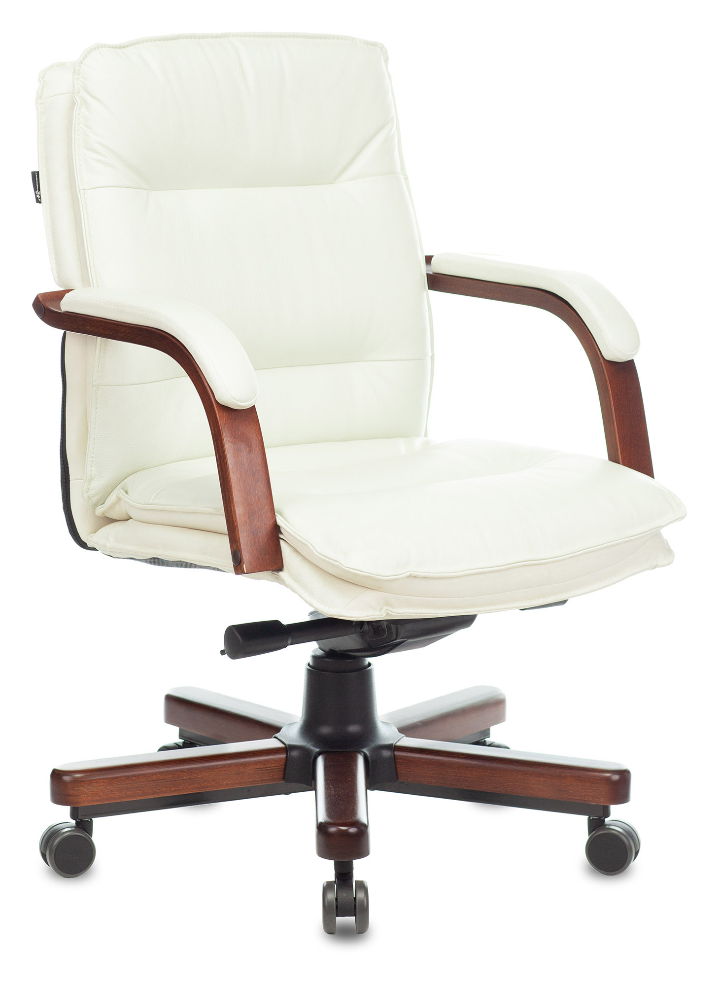 T-9927WALNUT-LOW/IV Кресло руководителя БЮРОКРАТ T-9927WALNUT-LOW, на колесиках, кожа,  слоновая  кость