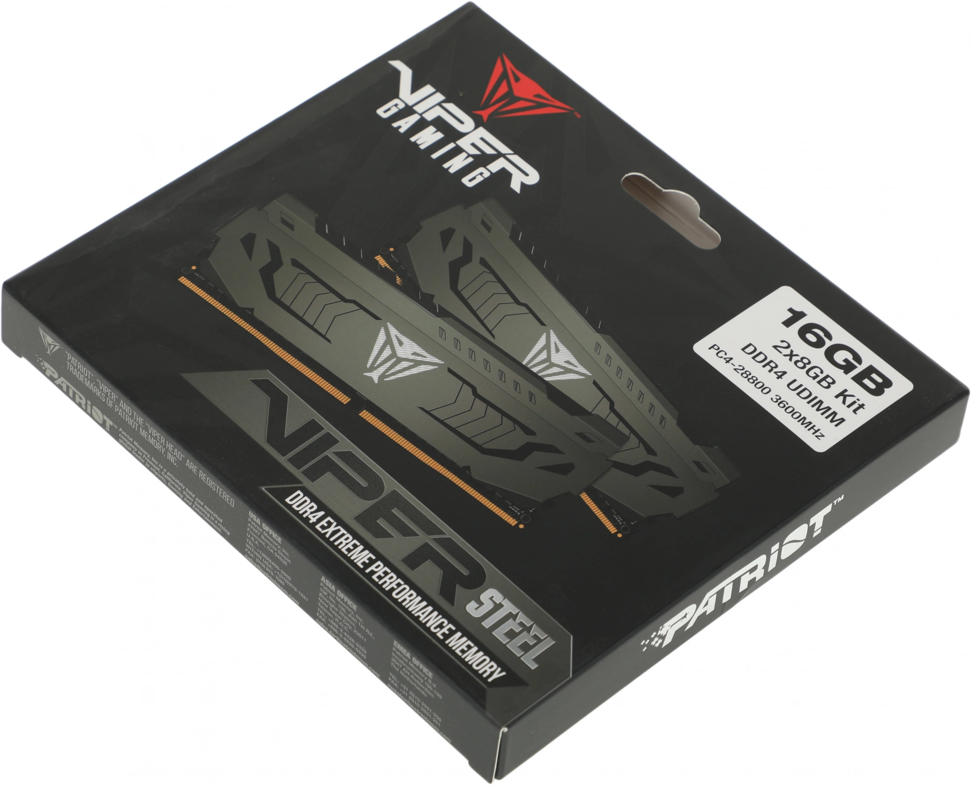 Память DDR4 2x8Gb 3600MHz Patriot PVS416G360C7K Viper Steel RTL Gaming PC4-28800 CL17 DIMM 288-pin 1.35В dual rank с радиатором Ret