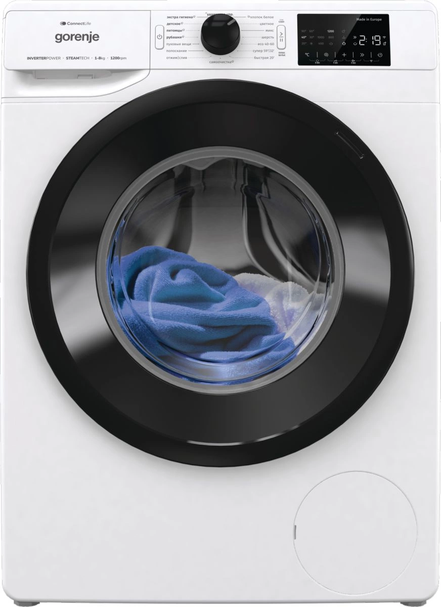 Стиральная машина Gorenje WPNEI82SBSWIFI/C белая, загрузка фронтальная 8кг, 1200 об/мин., класс: A+++
