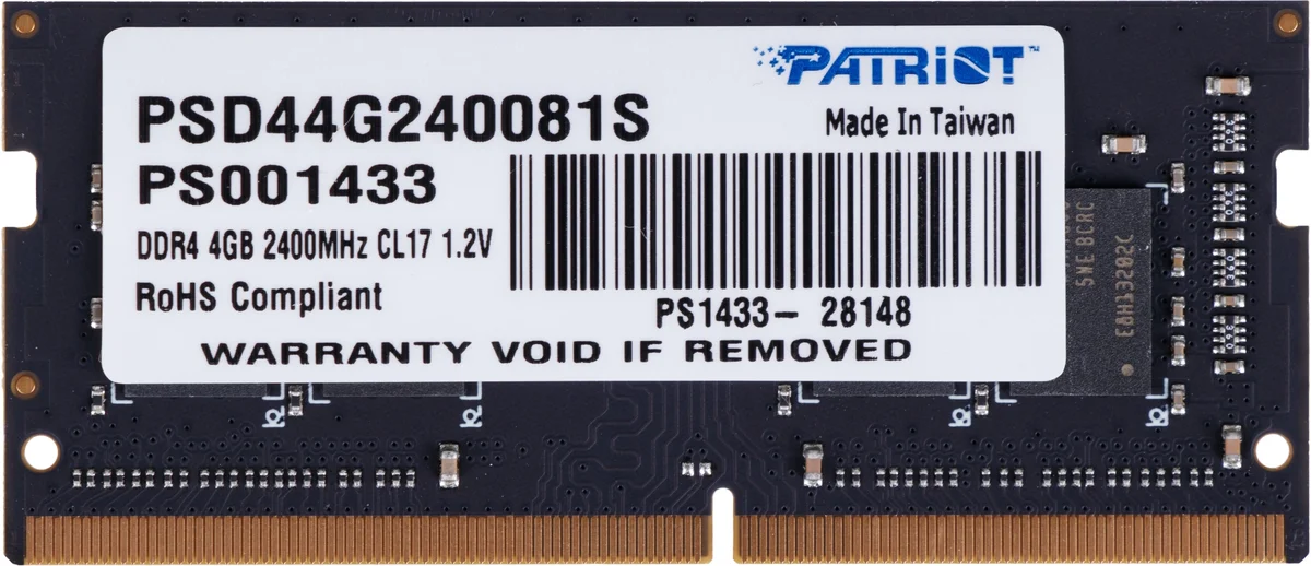 Память DDR4 4Gb 2400MHz Patriot PSD44G240081S Signature RTL PC4-19200 CL17 SO-DIMM 260-pin 1.2В single rank Ret