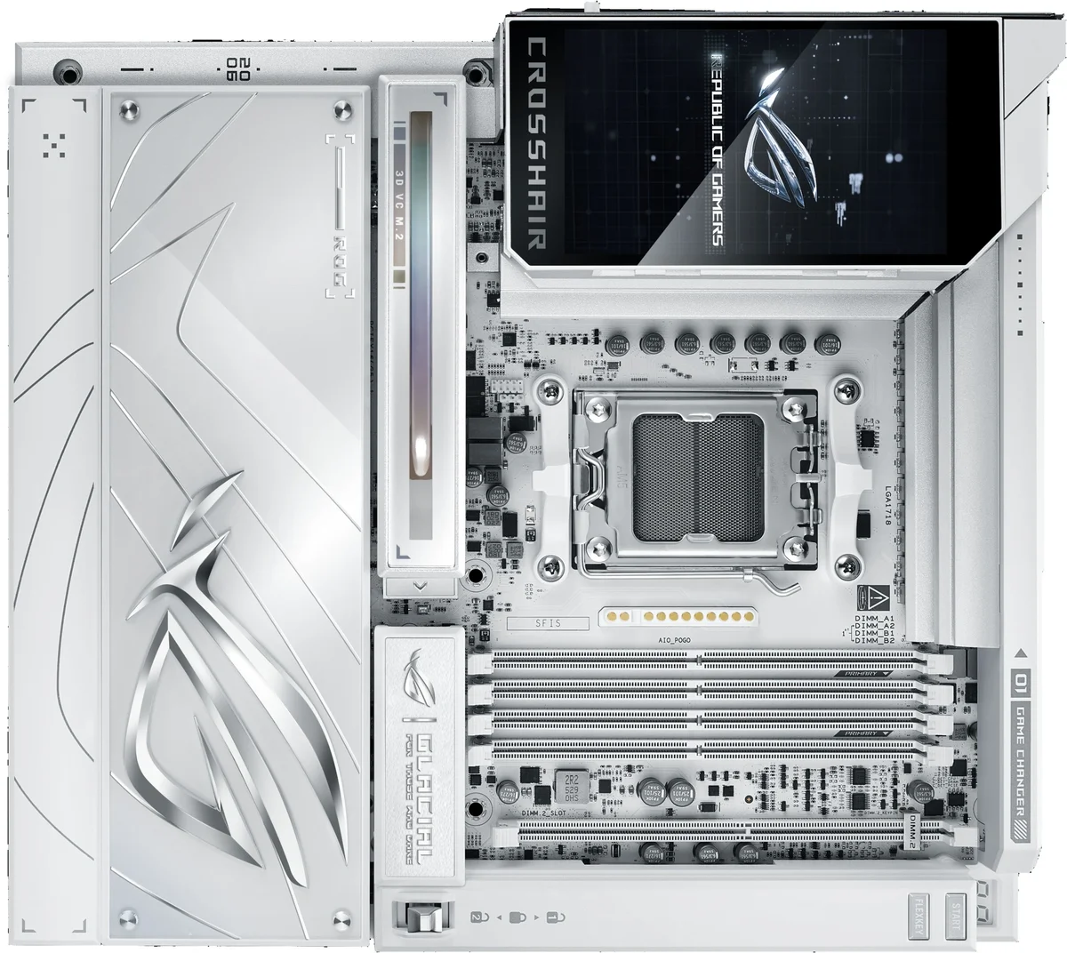 Материнская плата ASUS ROG CROSSHAIR X870E GLACIAL, AM5, X870E, 4*DDR5, 4*SATA, 7*M.2,  12*USB 3.2, Type-C, 2*USB4, 6*PCIx16, ATX; 90MB1NQ0-M0EAY0