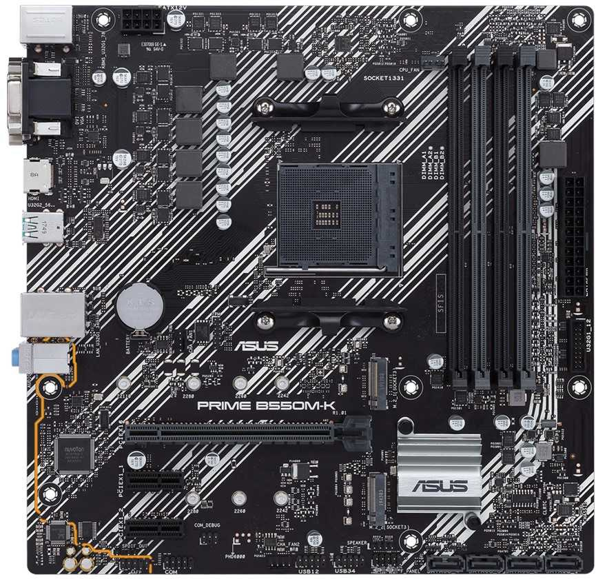 Материнская плата ASUS PRIME B550M-K, AM4, B550, 4*DDR4, 4*SATA, 2*M.2, 6*USB 3.2, 1*PCIx16, 2*PCIx1, D-Sub+HDMI+DVI-D, mATX ; 90MB14V0-M0EAY0