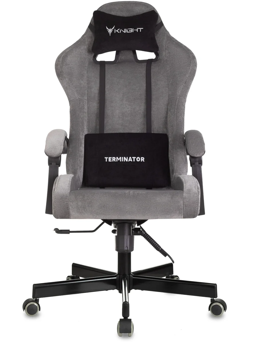 Кресло игровое Knight Terminator серый Light-19 с подголов. крестов. металл