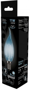 Лампа филам. Gauss Filament 11Вт цок.:E14 свеча 220B св.свеч.бел.нейт. CF35 (упак.:10шт) (104801211)