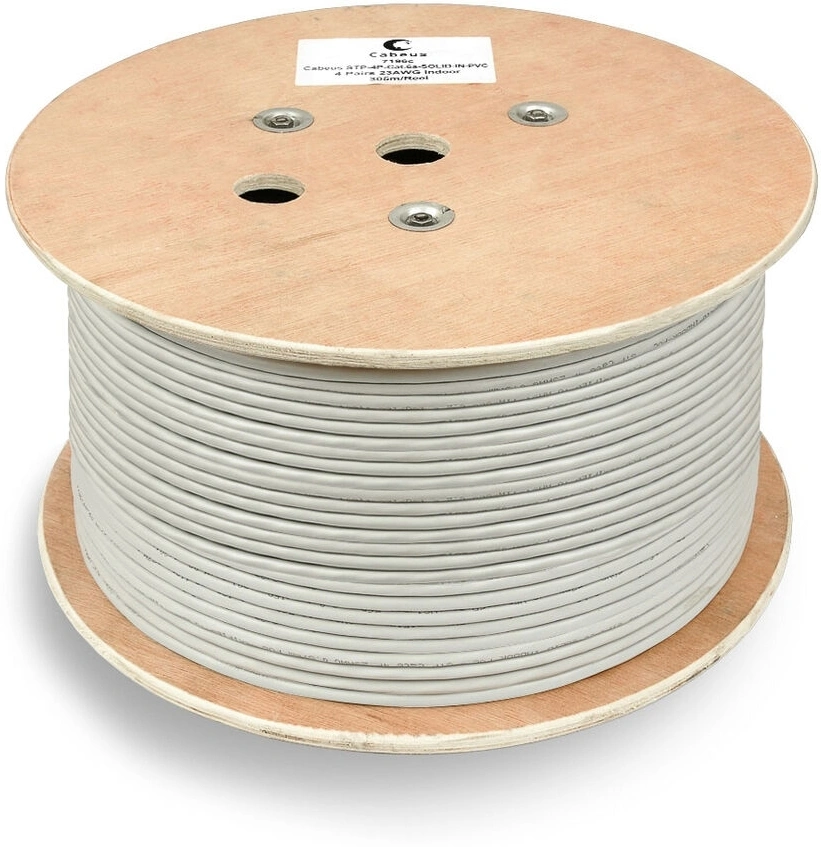 Кабель витая пара F/UTP 6 кат. 4 пары Cabeus FTP-4P-Cat.6-SOLID-GY 23AWG(0.57 мм), медь, одножильный (solid), внутренний, PVC-LS, нг(A)-LS, серый, уп/