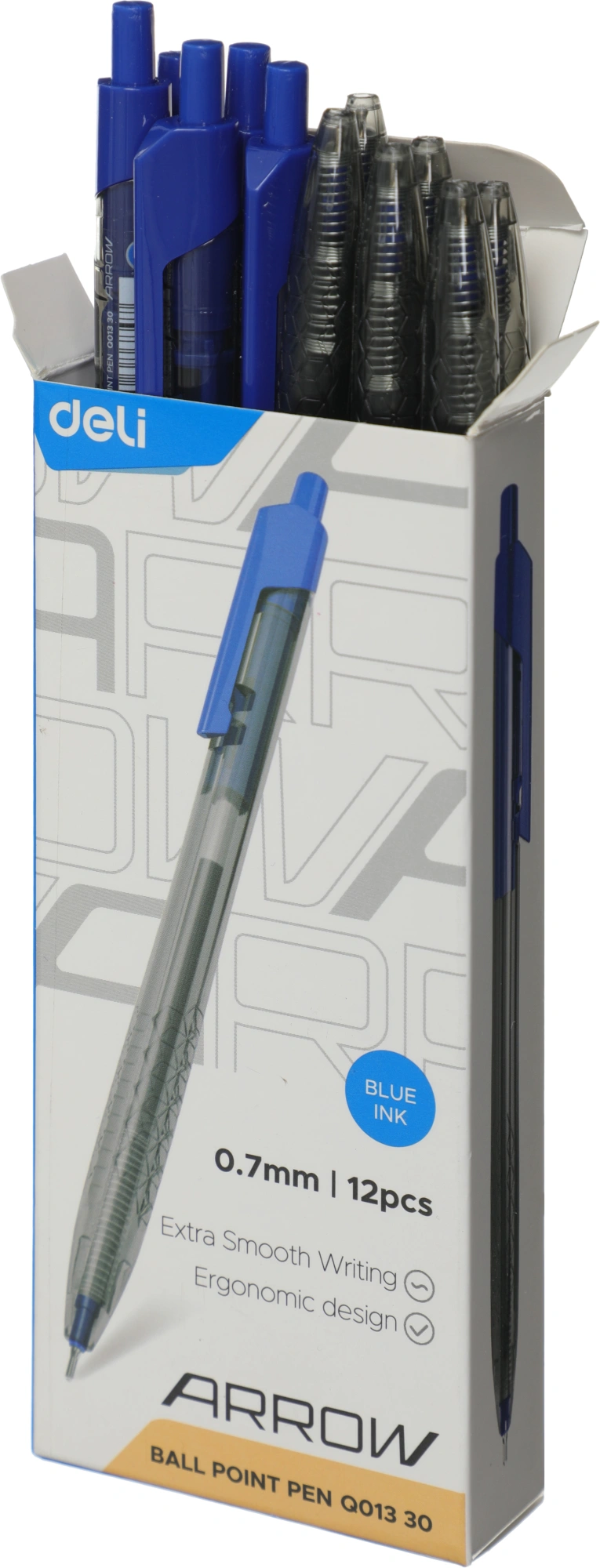 Ручка шариковая автоматическая Deli Arrow EQ01330 прозрачный/синий, d=0.7мм, синие чернила