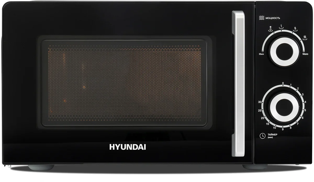 Микроволновая печь Hyundai HYM-M2054 черный/серебристый, 20 л, 700 Вт, переключатели - поворотный механизм