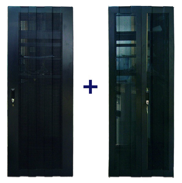 Двери TWT (TWT-CBB-DR22-6x-S-P1) 22U, 600 мм, черный, передняя - перф, задняя - распашная перф