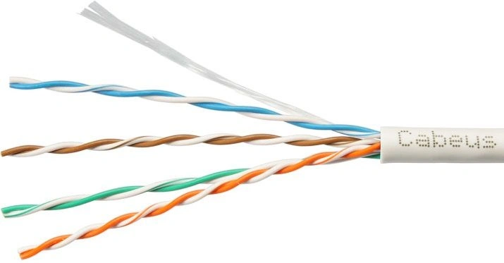 Cabeus UTP-4P-Cat.5e-SOLID-GY-100 Кабель витая пара UTP (U/UTP), категория 5e, 4 пары (24 AWG), одножильный, PVC нг(А)-LS, серый (100 м) 100м