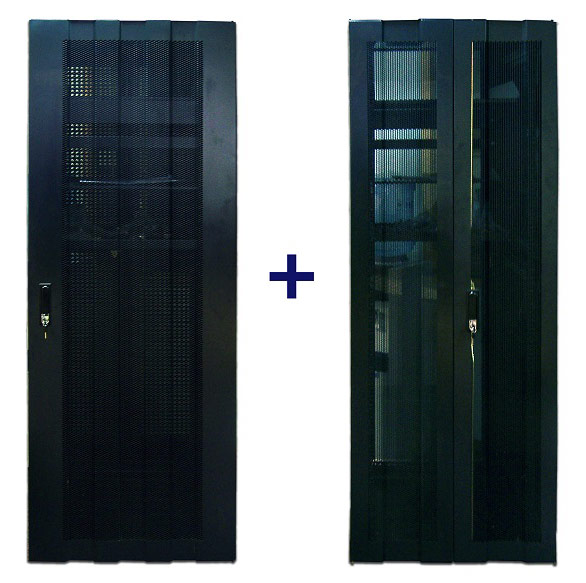 Комплект дверей TWT (TWT-CBB-DR42-6x-S-P1) 42U. 600 мм. черный. Передняя, задняя - перфорированные