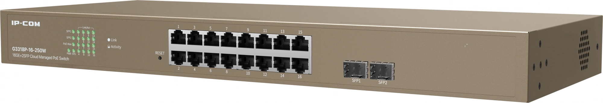 Коммутатор IP-COM G3318P-16-250W Коммутатор PoE с облачным управлением 16GE+2SFP 
