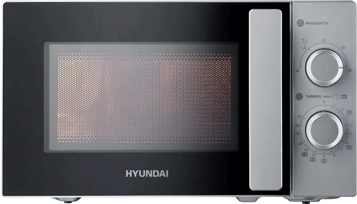 Микроволновая печь Hyundai HYM-M2092 серебристый, 20 л, 700 Вт, переключатели - поворотный механизм