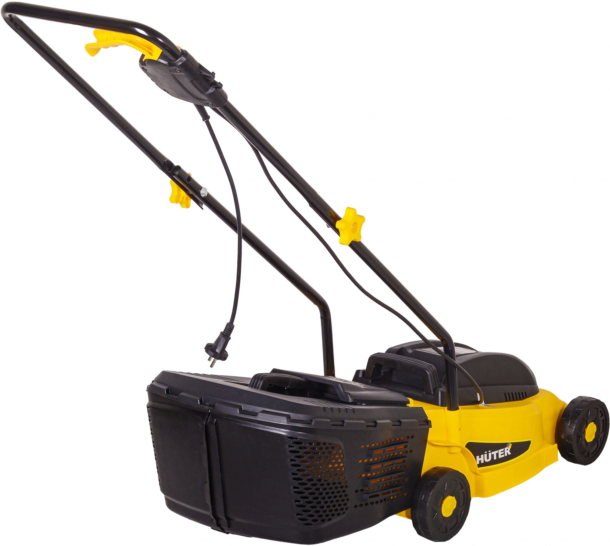 Huter ELM-1100 Газонокосилка электрическая [70/4/2] { 220В, 1,1 кВт, высота среза 28 / 45 / 55 мм, ширина среза 380 мм, объем травосборника 28 л }