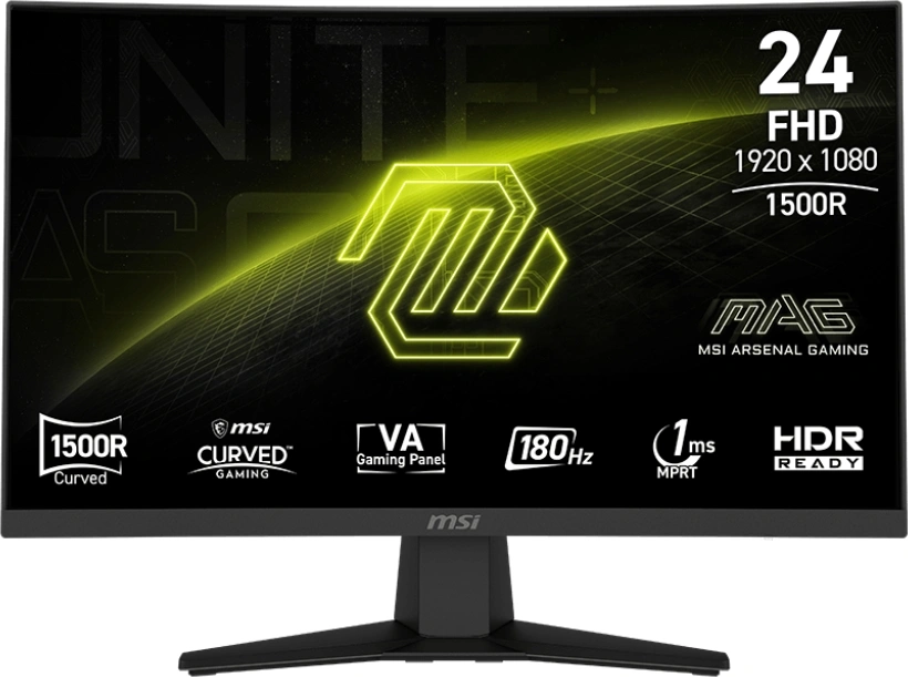 Монитор 23.6" MSI MAG 244C VA 1920x1080, 180 Гц, 1 мс, 16:9, 250 кд/м², HDMI 2.0b, DP, 3.5 Jack, Adaptive-Sync, изогнутый экран (1500R), черный