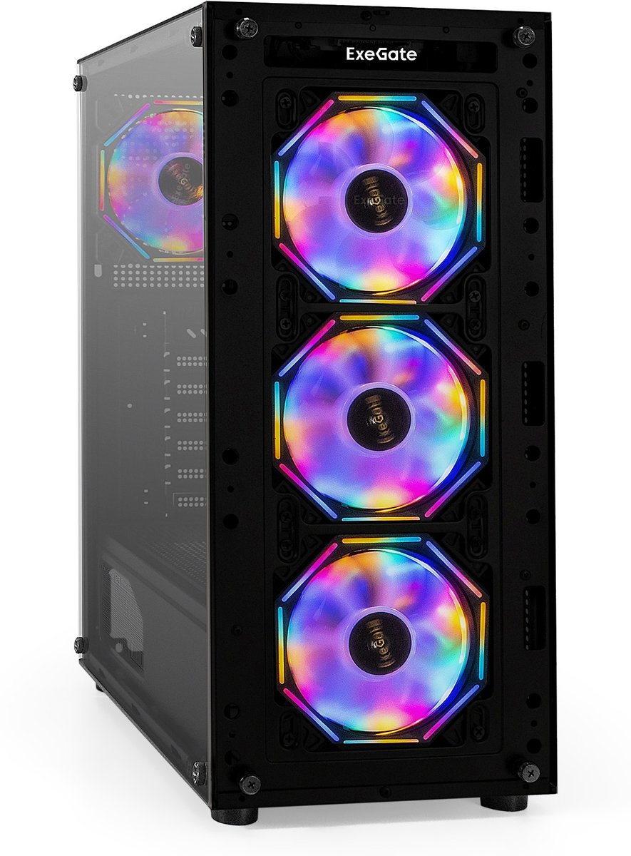 Exegate EX294967RUS Корпус Miditower ExeGate i3 BASE (ATX, без БП, с окном, 1*USB+1*USB3.0, аудио, 4 вент. 12см с RGB подсветкой)