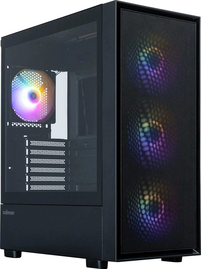 корпус ZALMAN S6, ATX, BLACK, WINDOW, 1xCombo (2.5'' or 3.5''), 3x2.5'', 1x3.5'', 1xUSB Type C, 1xUSB3.0, 2xUSB2.0, FRONT 3x140mm FRGB, REAR 1x120mm FRGB