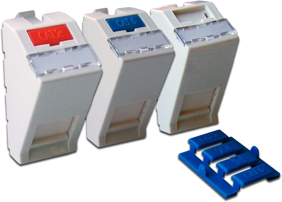 LAN-SIP-22A-WH Вставка 22.5x45 на 1 кейстоун, угловая, со шторкой, маркировкой и  иконками,  белая
