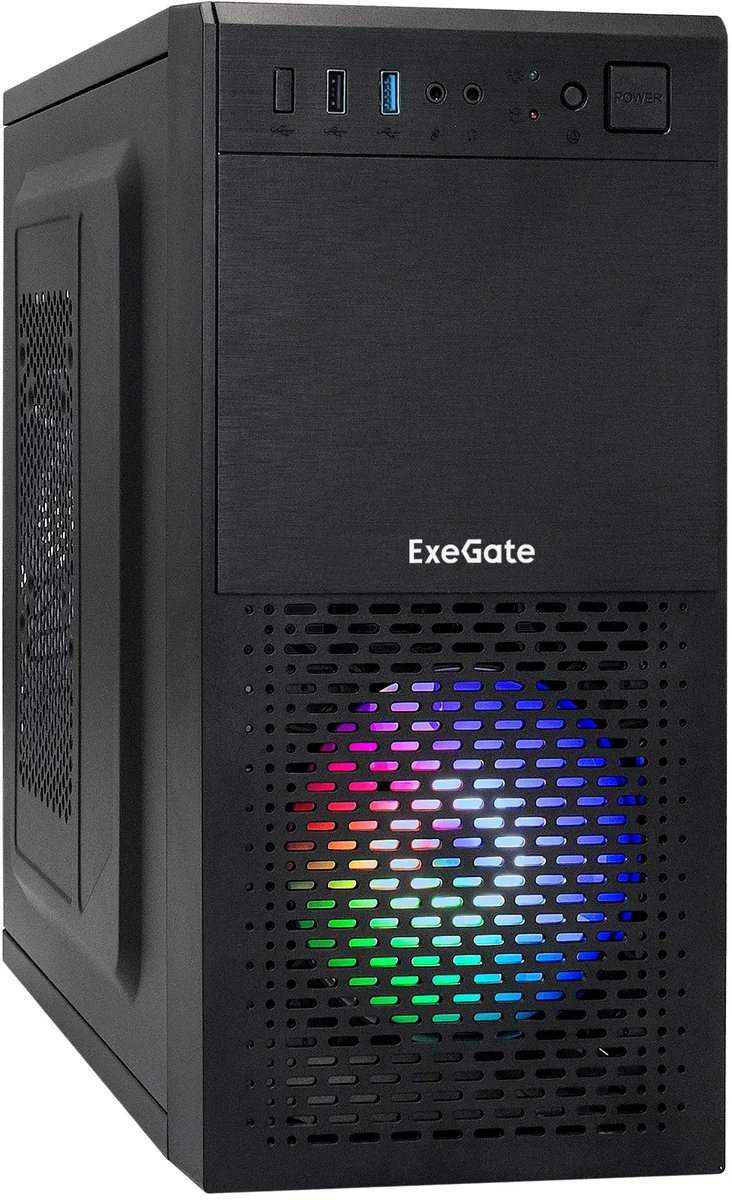 (Поврежденный товар, мятый корпус) Корпус Minitower ExeGate mEVO-7807 (mATX, без БП, 1*USB+1*USB3.0, черный 1x12см с RGB подсветкой)