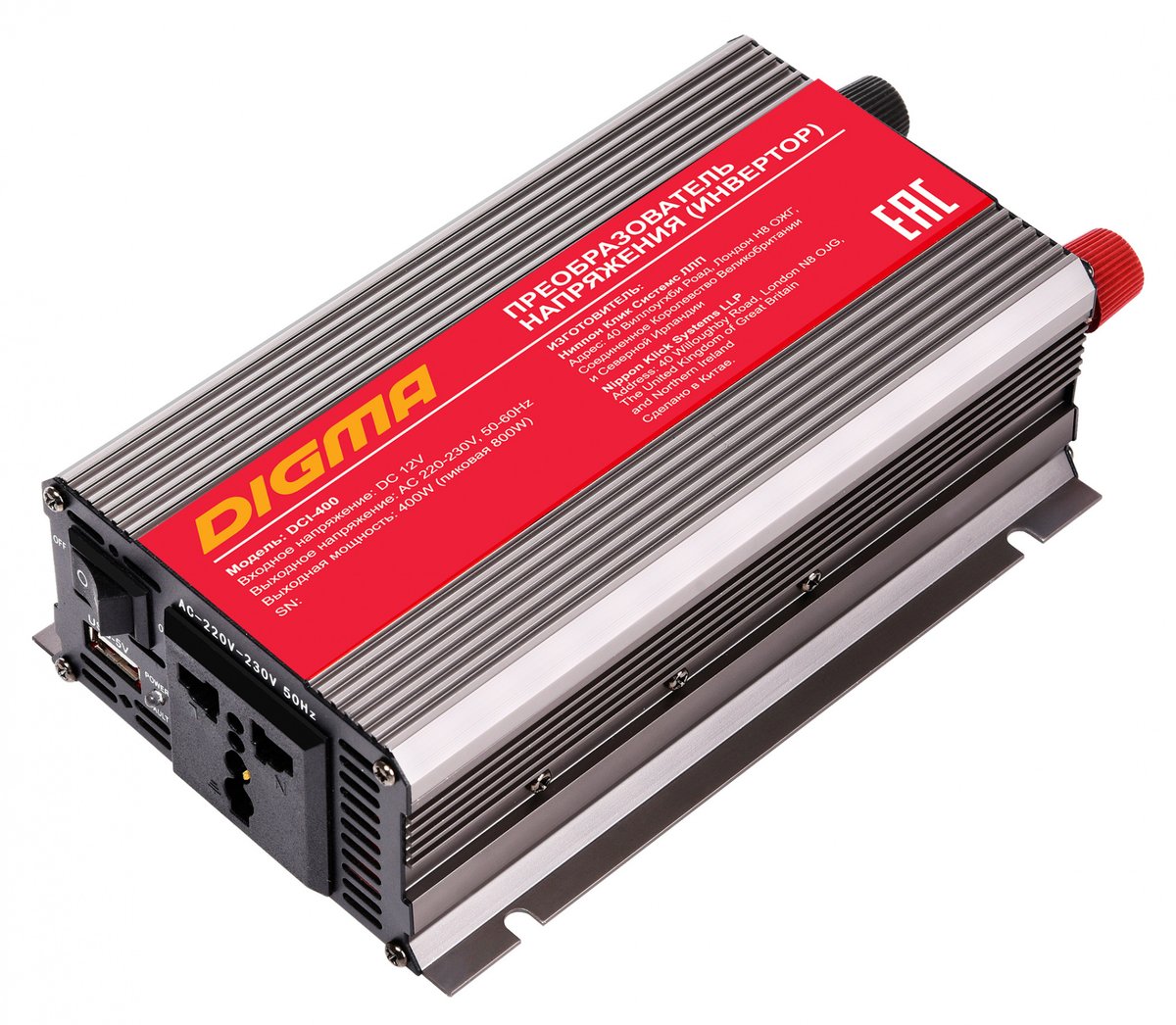 Преобразователь напряжения Digma DCI-400, 400Вт, 220В, серебристый (DCI-400)