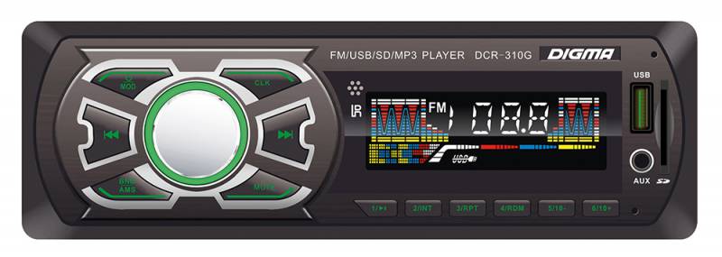 Digma <DCR-310G> Автомагнитола (1DIN, 4x50W, FM, USB, SD)