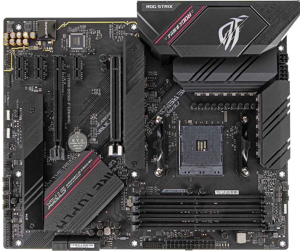 ASUS ROG STRIX B550-F GAMING (Socket AM4, ATX, 4xDDR4(128GB), HDMI 2.1/DP, 1xPCIe 4.0x16/1xPCIe 3.0x16/3xPCIe 3.0, 1xLAN (2.5GbE), 6xSATA 6Gb/s, 2xM.2, 1xType-C, 5xUSB 3.2, 2xUSB 2.0)