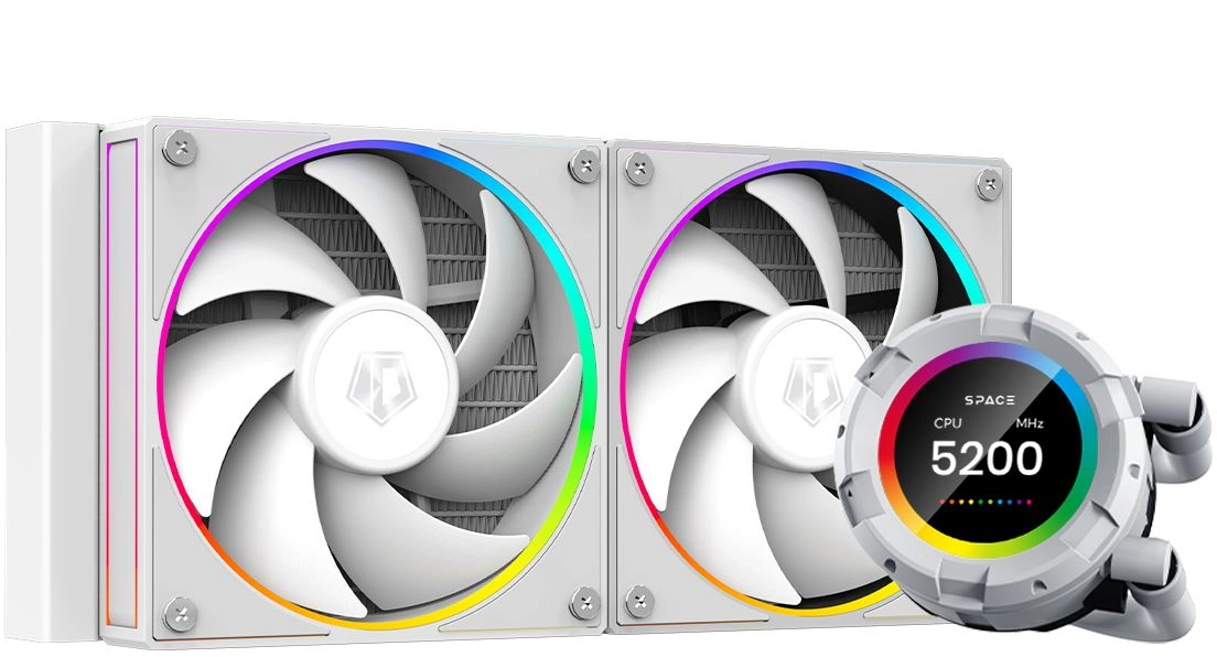 Вентилятор для процессора ID-COOLING SL240 WHITE белый (жидк. охл., 2х120mm, Al, PWM 2500rpm, 29.9 dB, 350Wt, 4 pin, LCD) (SL240 WHITE)