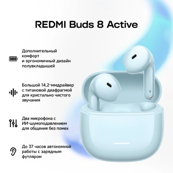 Гарнитура вкладыши Xiaomi Redmi Buds 8 Active синий беспроводные bluetooth в ушной раковине (BHR08JPGL)