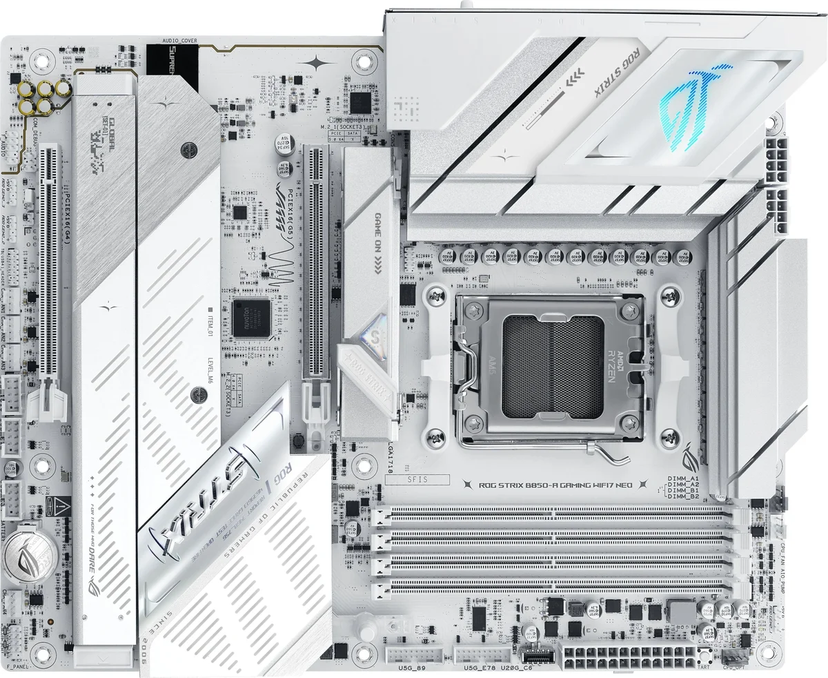 Материнская плата ASUS ROG STRIX B850-A GAMING NEO, AM5, B850, 4*DDR5, 4*SATA, 4*M.2, 6*USB 3.2, 2*USB 2.0, Type-C, 4*PCIx16, HDMI, ATX; 90MB1P10-M0EAY0