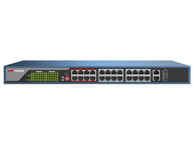 DS-3E0326P-E(C) - Коммутатор, Hikvision, DS-3E0326P-E(C), Неуправляемый, 24 x 10/100 Mbps, РоЕ 802.3af/at 370W, 2 x Gigabit RJ45, 2 x SFP combo, Стоечный, Long Range Ports 17 to 24: up to 300 m. все наши цены всегда включают НДС