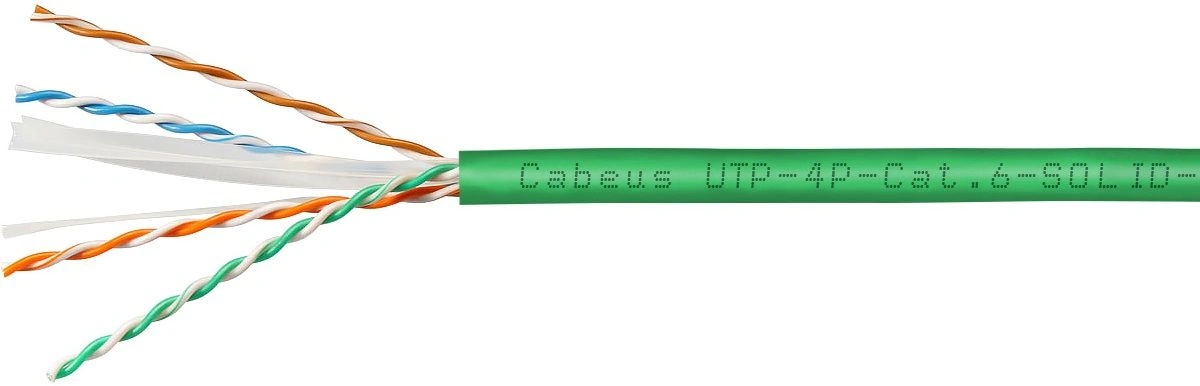 Cabeus UTP-4P-Cat.6-SOLID-LSLTx-GN Кабель витая пара UTP (U/UTP), категория 6, 4 пары (23 AWG), одножильный, нг(А)-LSLTx, зеленый (305 м), системная гарантия 25 лет. 305м