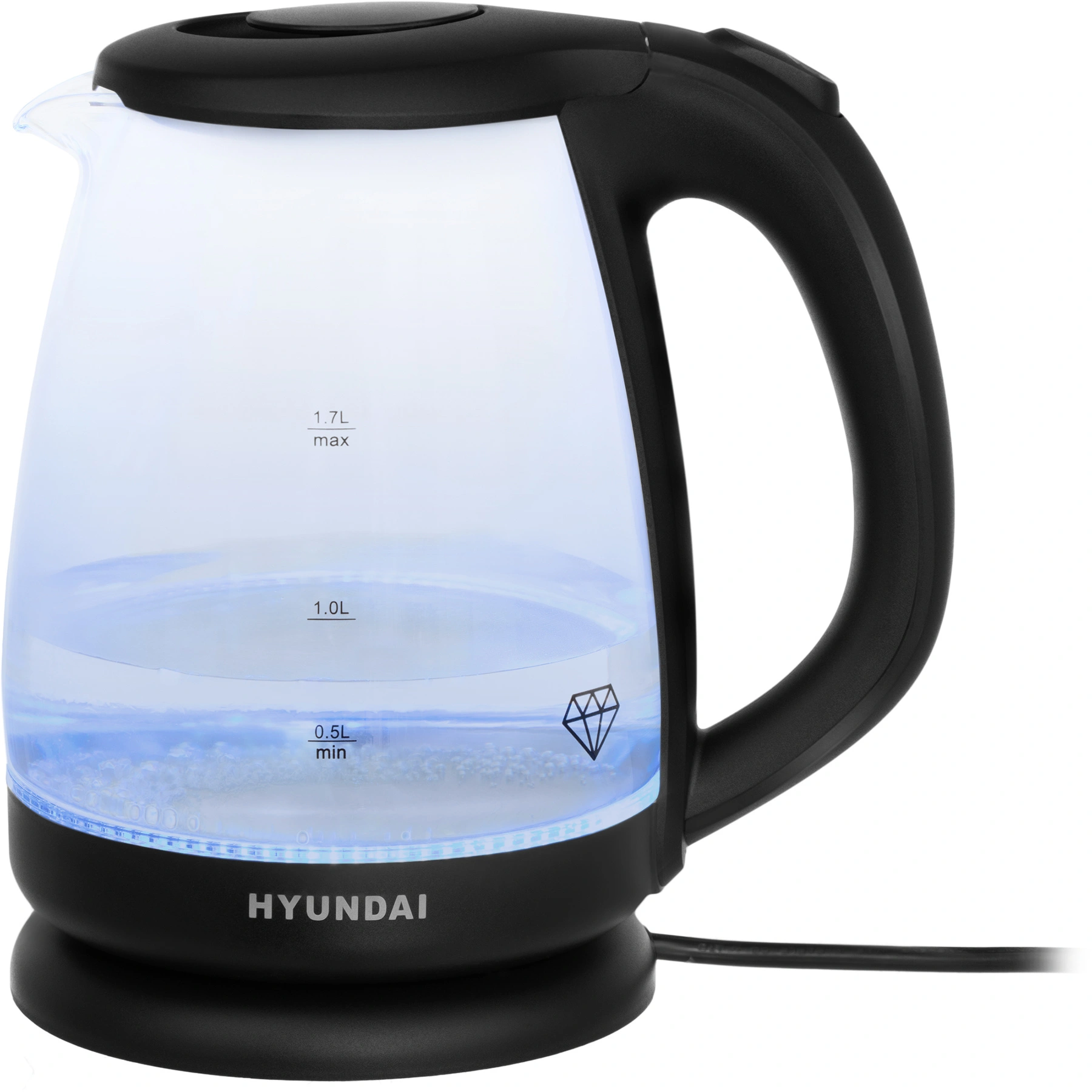 Чайник Hyundai HYK-G1001, 1.7л, 2200Вт, стекло/пластик