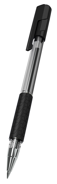 Ручка шариковая Deli Arrow EQ01620 прозрачный/черный, d=0.7мм, черные чернила, резиновая манжета