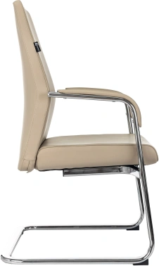 Кресло Бюрократ _JONS-LOW-V бежевый кожа низк.спин. полозья металл хром