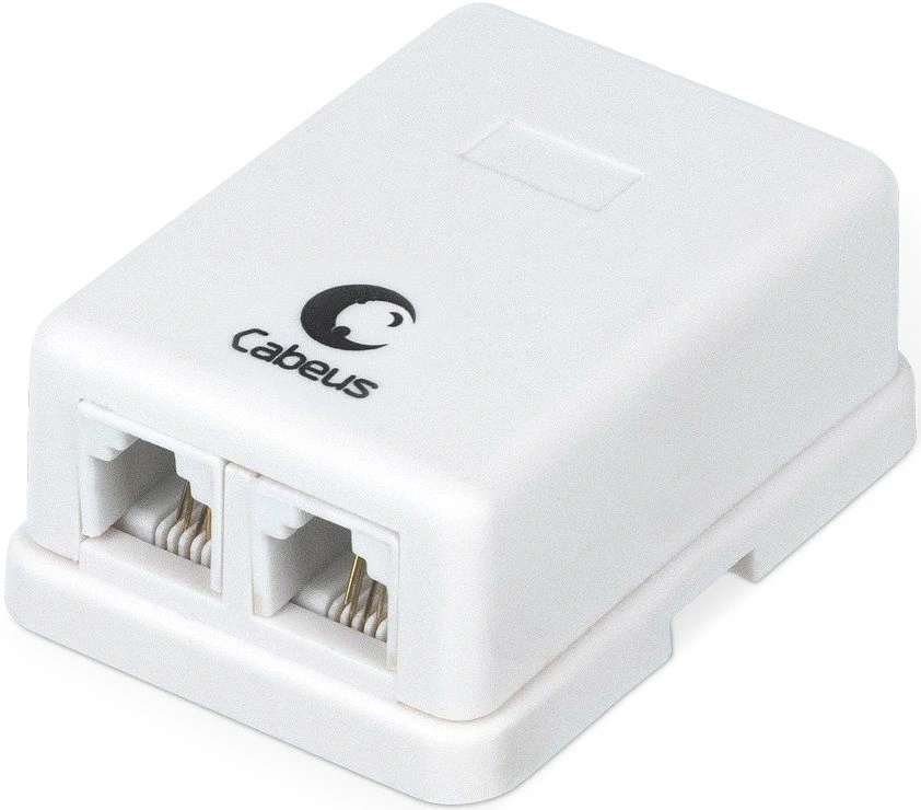 Розетка в сборе Cabeus, 2x RJ12(6P4C), кат. 3, внешняя, цвет: белый, (WS-6P4C-TEL-2)
