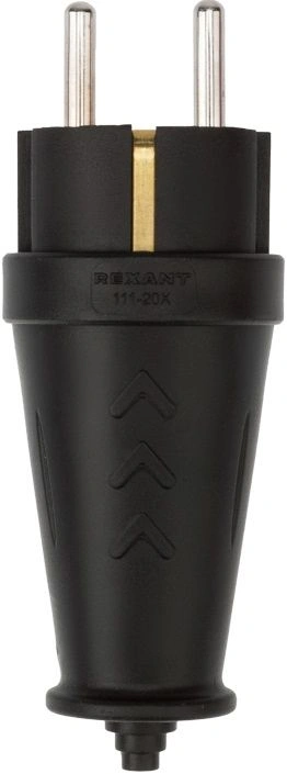 Rexant (111-200) Вилка влагозащищенная прямая COMPACT, с/з, 16А, IP44 каучук, черная