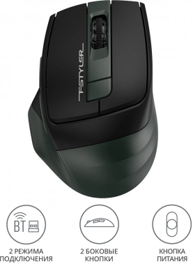 Мышь A4Tech Fstyler FB35 зеленый/черный оптическая 2000dpi беспров. BT/Radio USB для ноутбука 6but (FB35 MIDLIGHT GREEN)