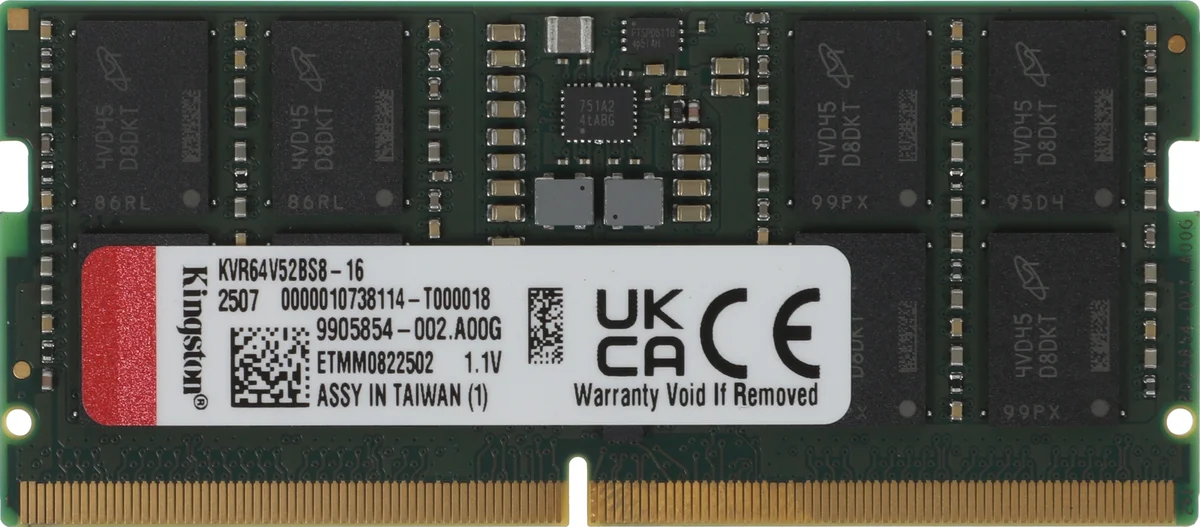 Память DDR5 16GB 6400MHz Kingston KVR64V52BS8-16 Valueram RTL PC5-51200 CL52 SO-DIMM 262-pin 1.1В single rank Ret