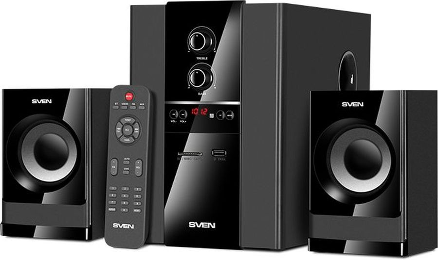 Колонки SVEN MS-1821 Black (2x12W +Subwoofer 20W, дерево, Bluetooth, SD, USB, FM, ПДУ)