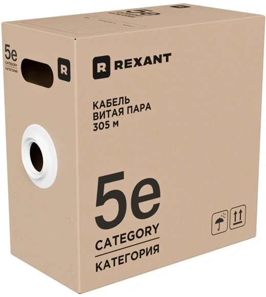 Rexant (01-0045-R) Кабель витая пара U/UTP, CAT 5e, PE, 4PR, 24AWG, OUTDOOR, SOLID, черный, 305м