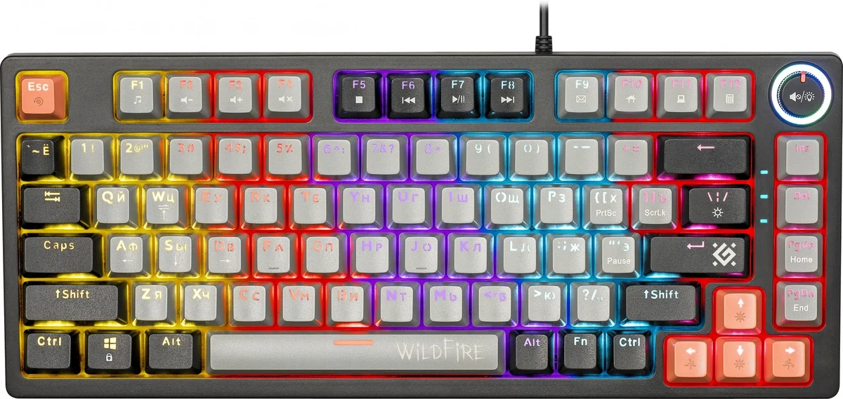 Клавиатура Defender Wildfire GK-213 механическая серый/черный USB Multimedia for gamer LED (45214) кабель 1.5м