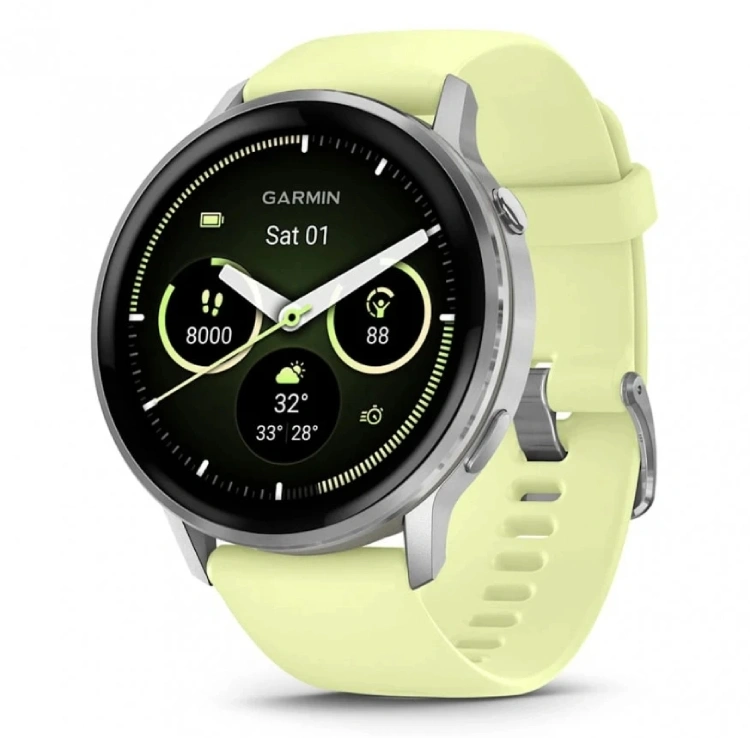 Смарт-часы Garmin Venu 4 1.4" AMOLED корп.серебристый рем.желтый разм.брасл.:135-200мм (010-03014-02)